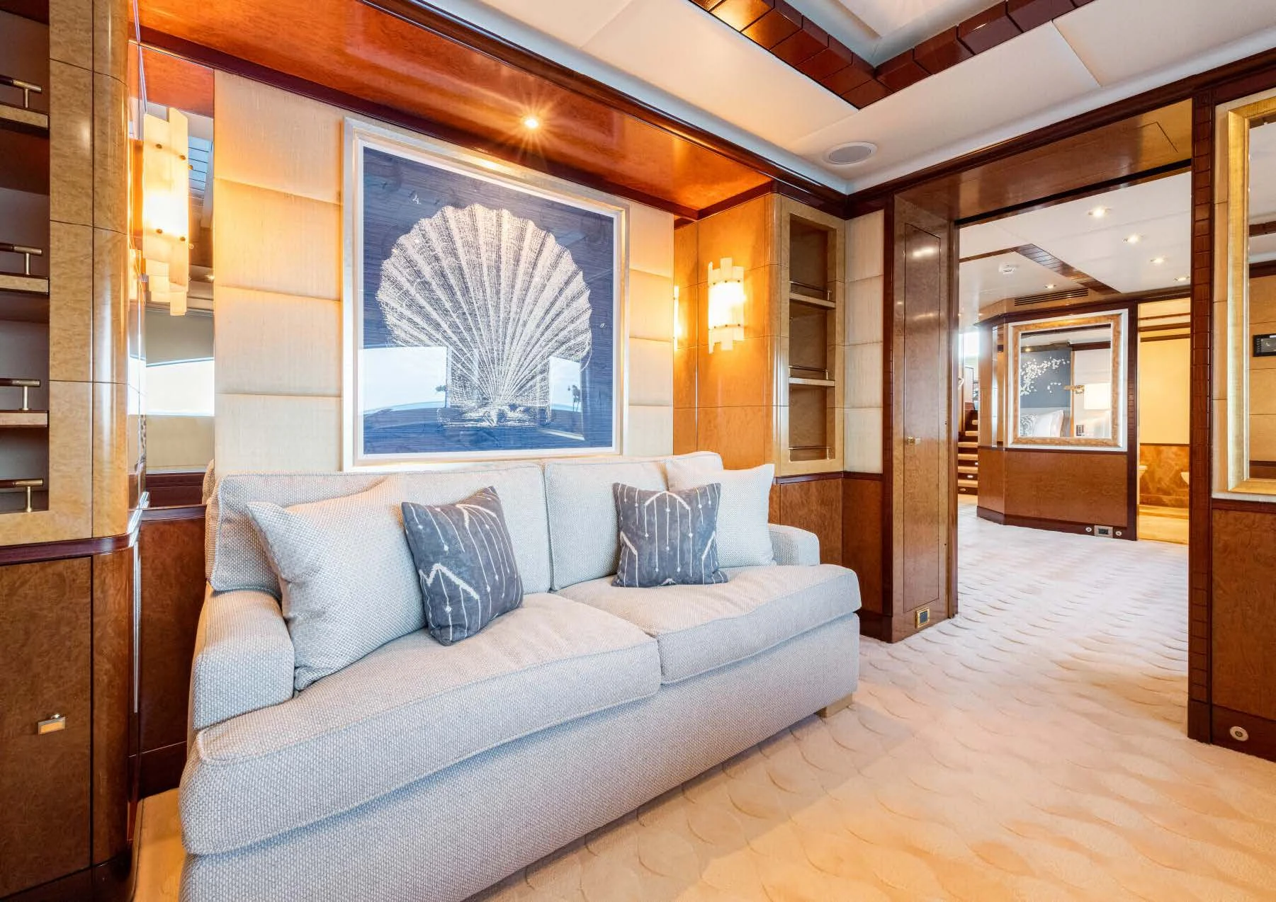 a living room with a large window aboard JAGUAR Yacht for Charter