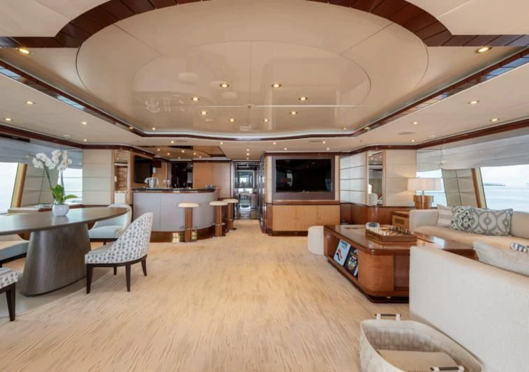 a living room with a large open floor plan aboard JAGUAR Yacht for Charter