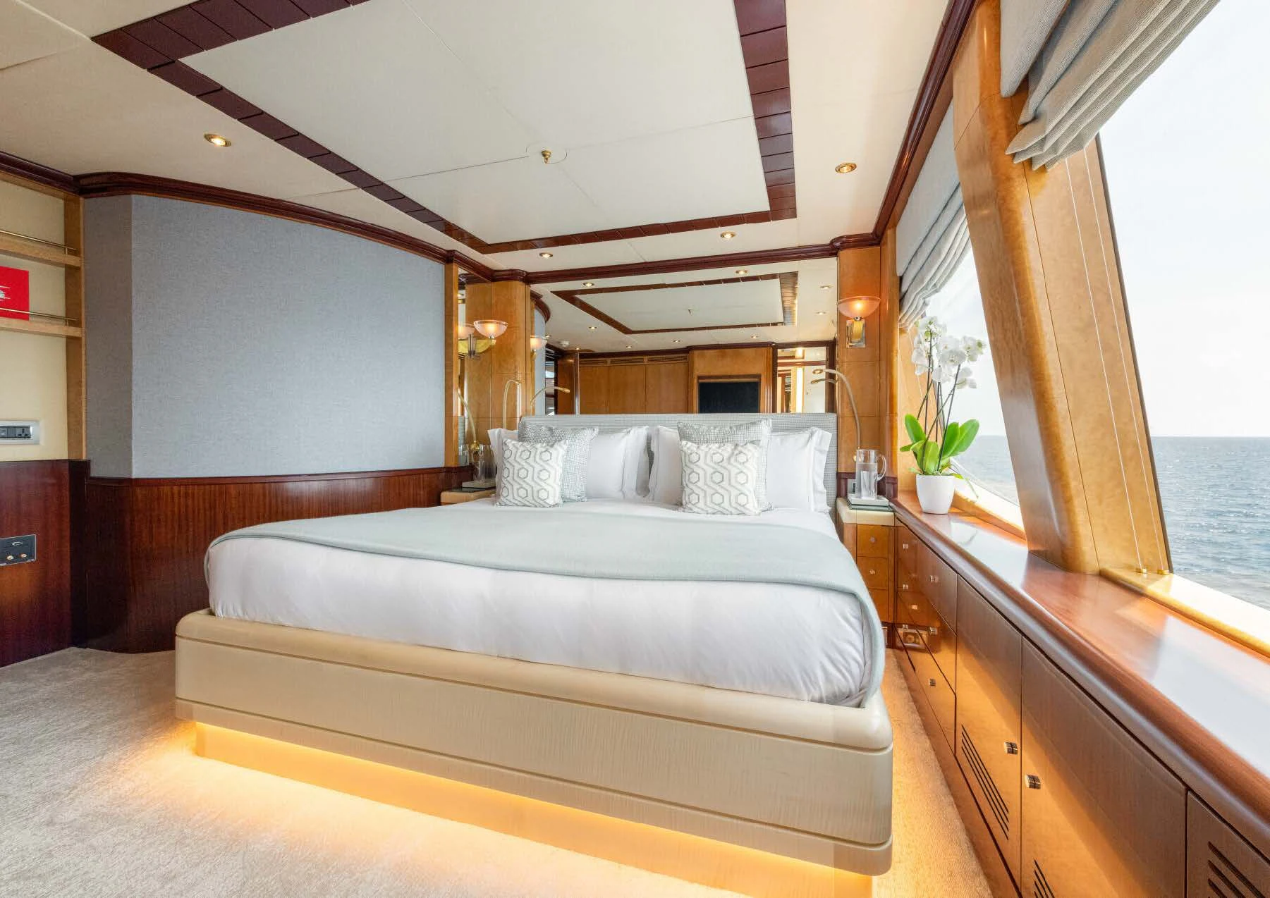 a bed in a room aboard JAGUAR Yacht for Charter