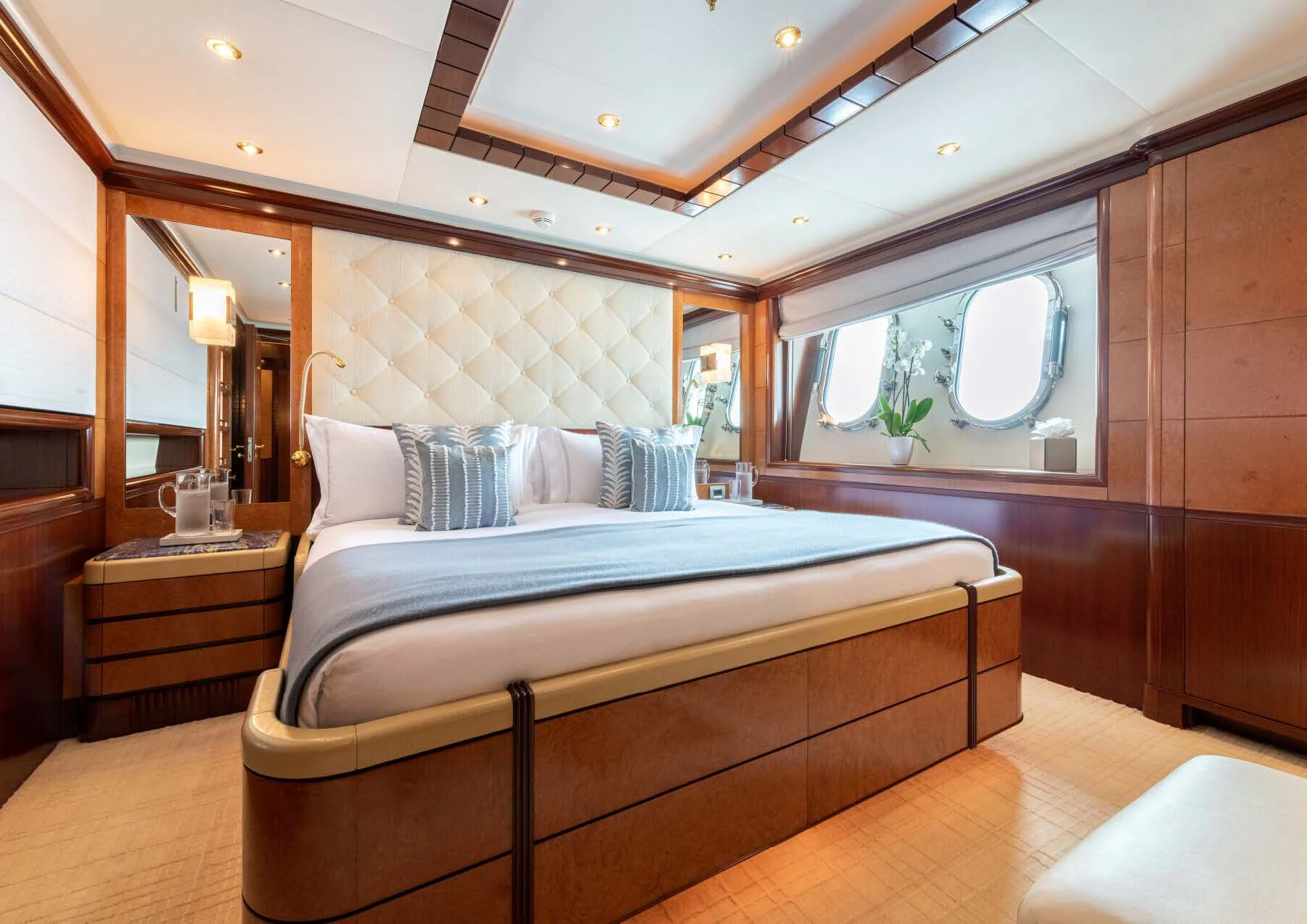 a bed in a room aboard JAGUAR Yacht for Charter