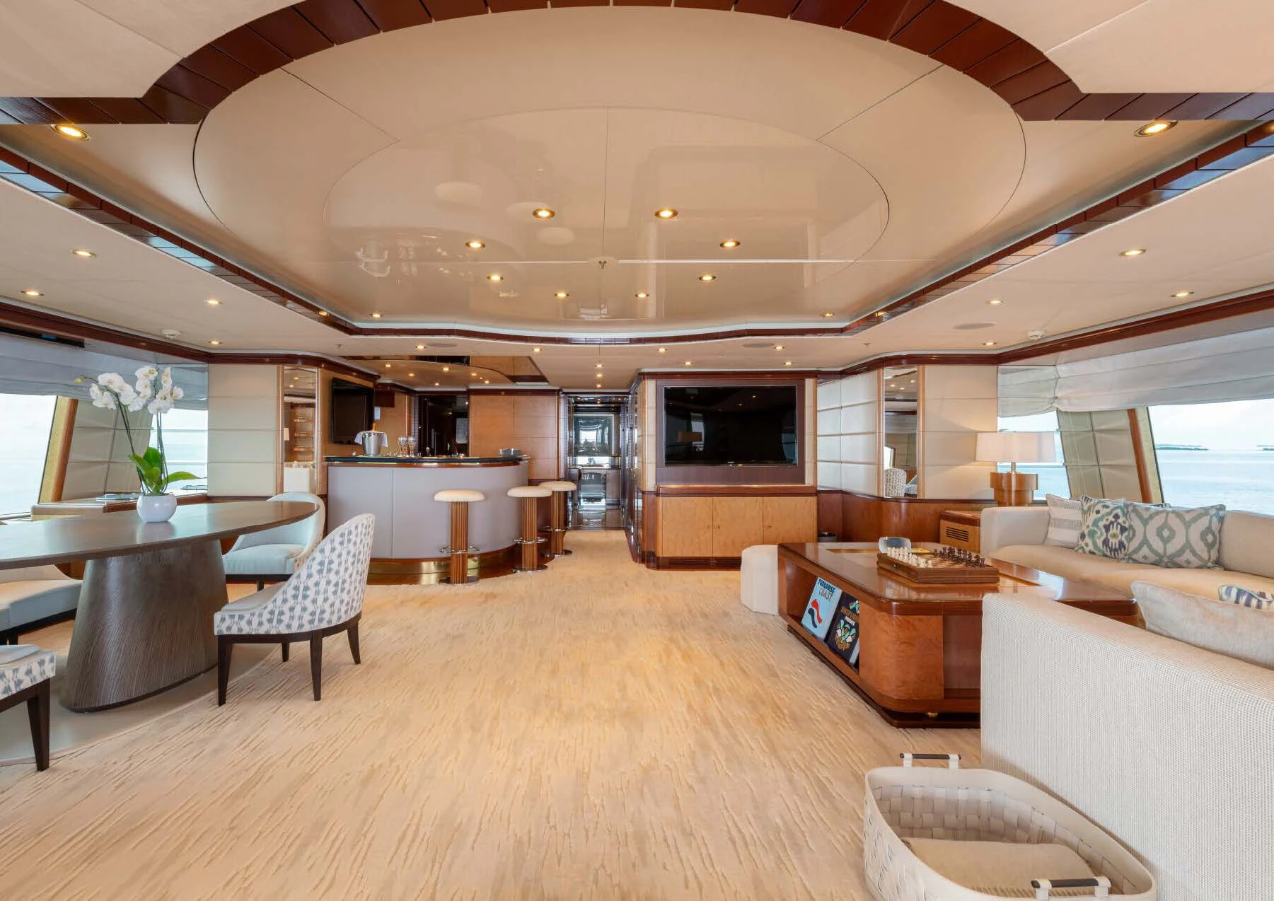 a living room with a large open floor plan aboard JAGUAR Yacht for Charter