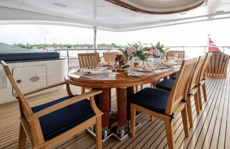 a table set for a party aboard JAGUAR Yacht for Charter