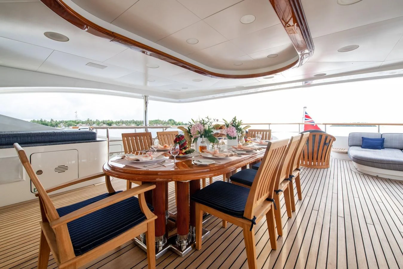 a dining table in a tent aboard JAGUAR Yacht for Charter