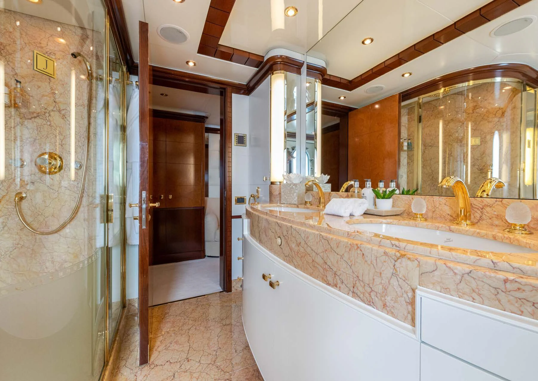 a bathroom with a large countertop aboard JAGUAR Yacht for Charter