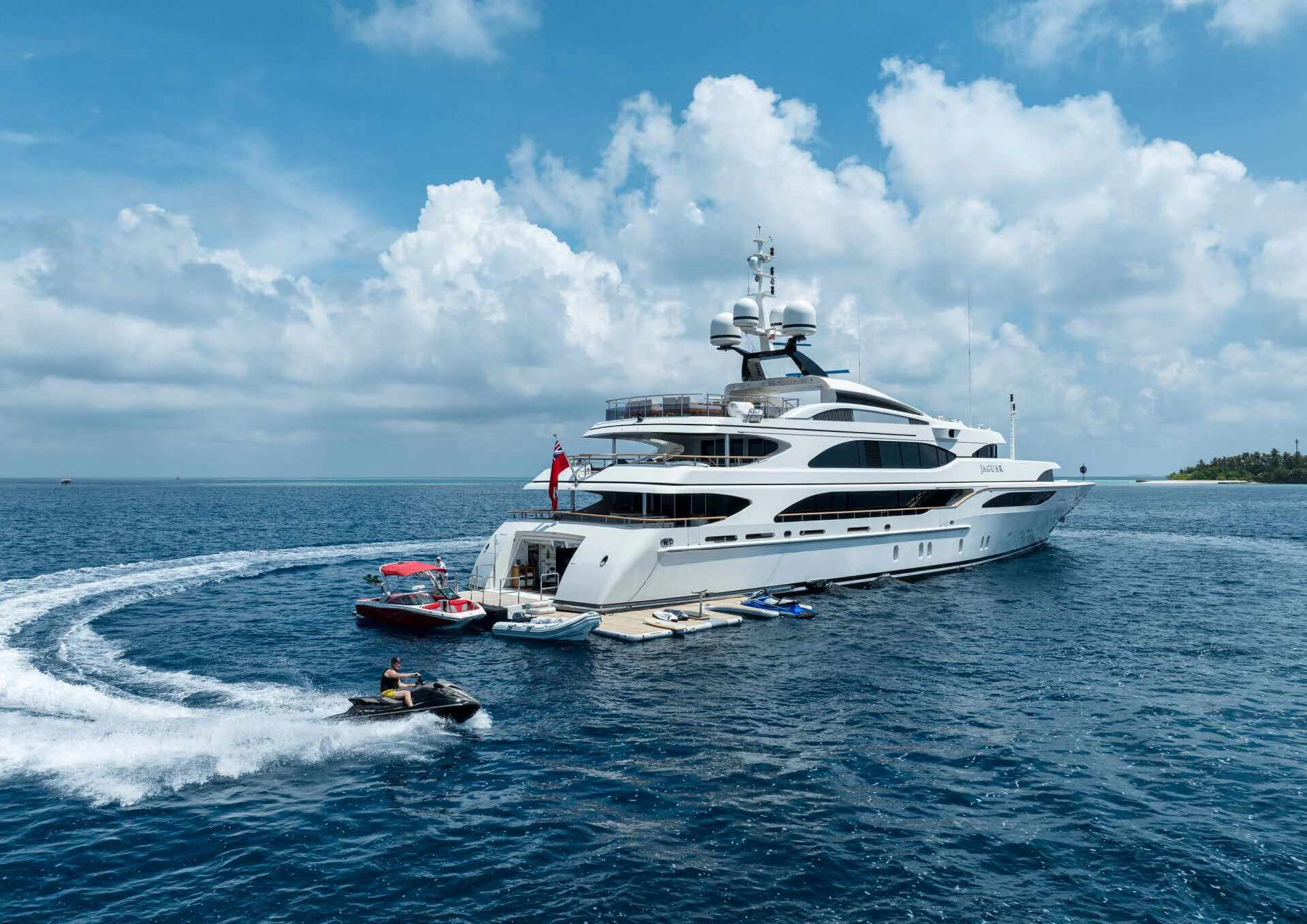 a boat on the water aboard JAGUAR Yacht for Charter