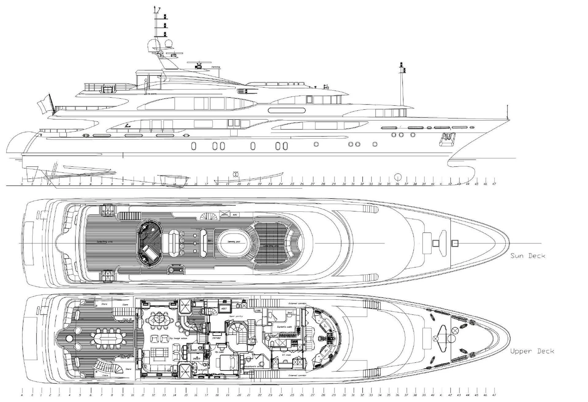 diagram, engineering drawing aboard JAGUAR Yacht for Charter