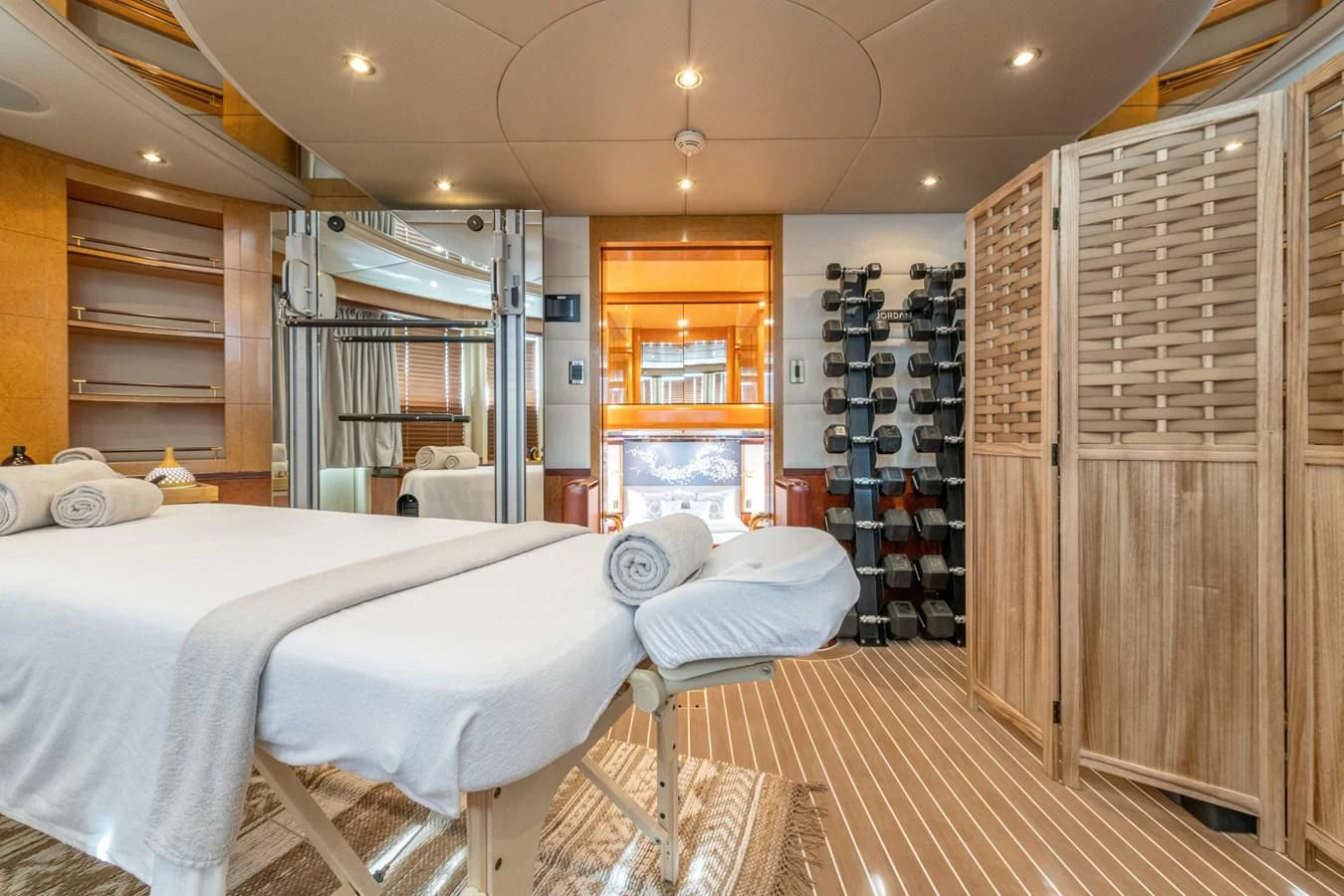 a room with a couple of beds aboard JAGUAR Yacht for Charter