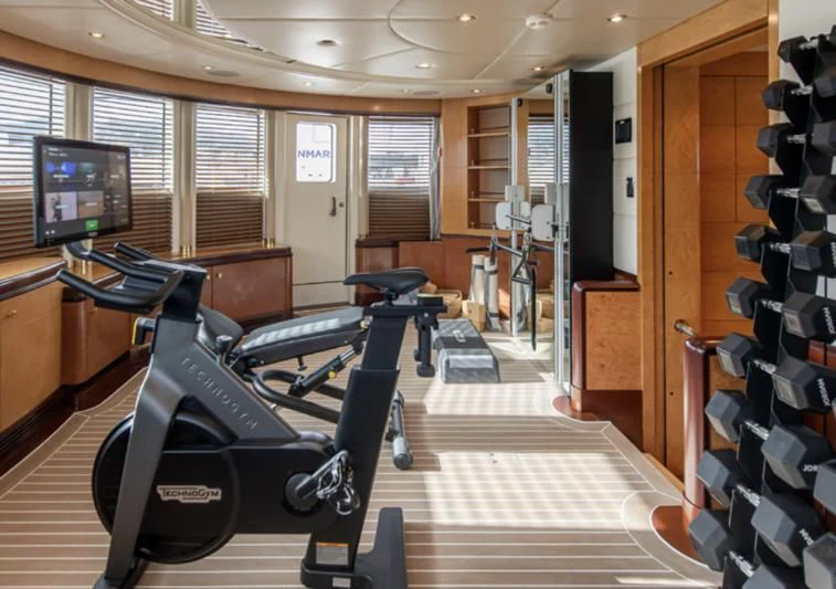 a room with a large mirror and a large mirror aboard JAGUAR Yacht for Charter