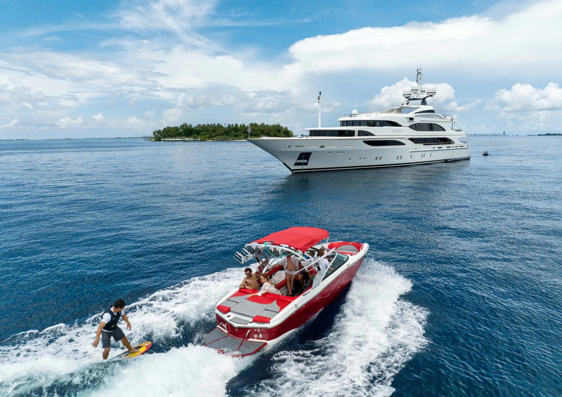 a boat on the water aboard JAGUAR Yacht for Charter
