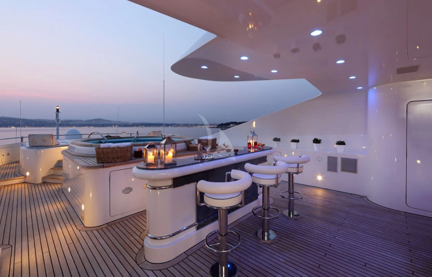 a kitchen with a large island aboard JAGUAR Yacht for Charter