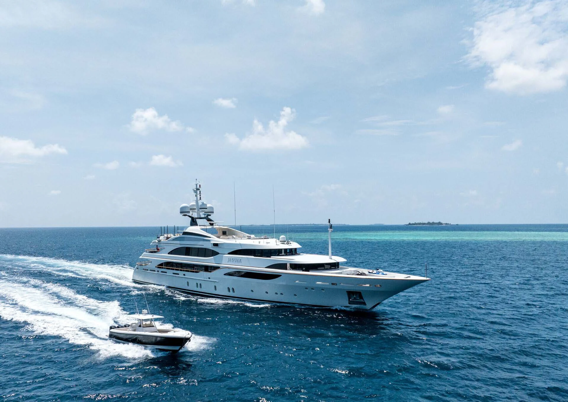 a boat on the water aboard JAGUAR Yacht for Charter
