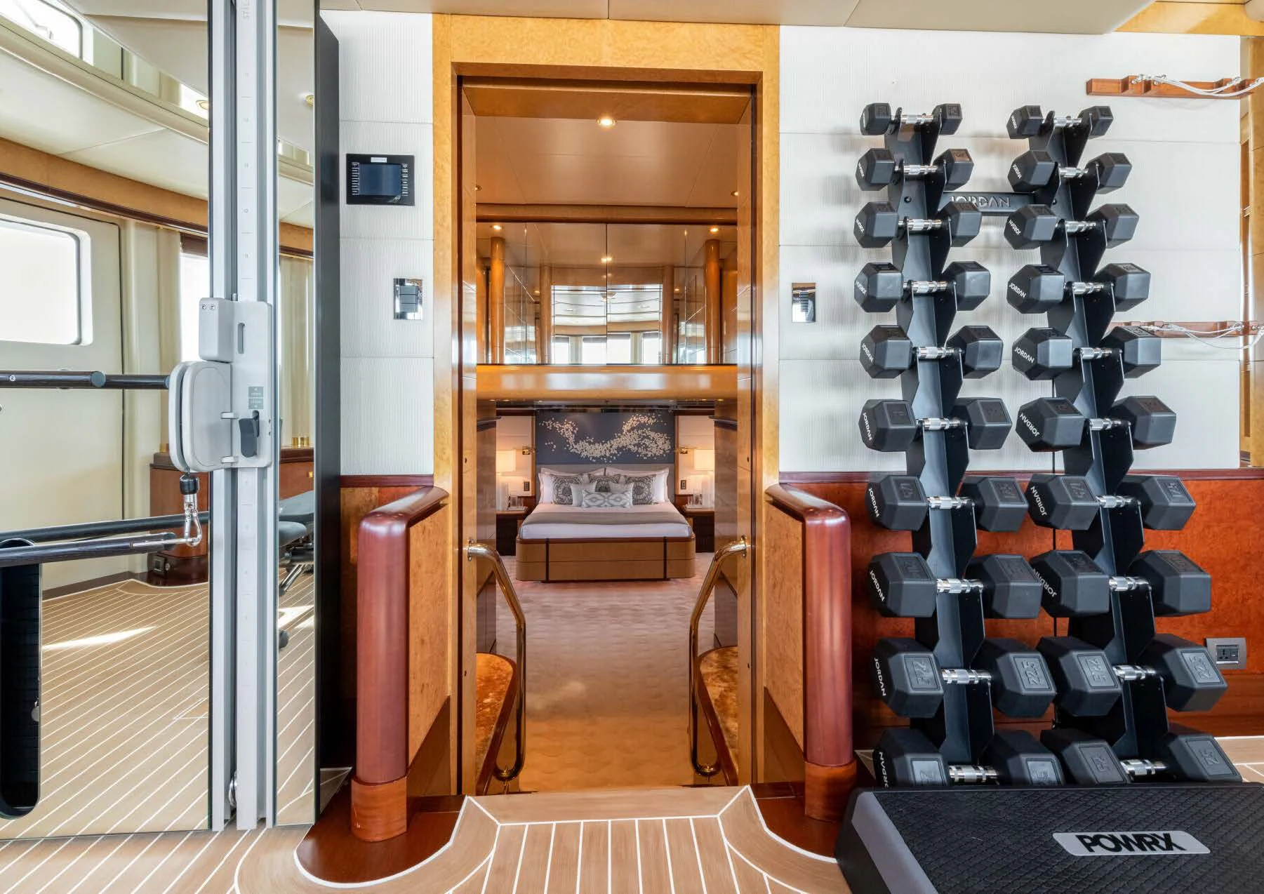 a room with a chair and a table aboard JAGUAR Yacht for Charter