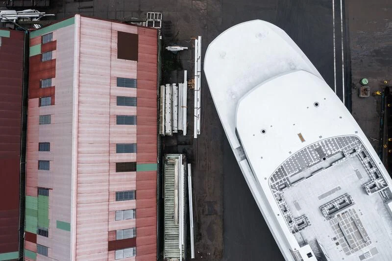 a high angle view of a building aboard DRIZZLE Yacht for Sale