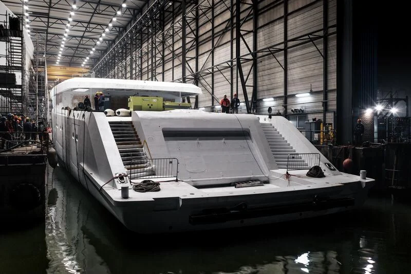 a boat in a building aboard DRIZZLE Yacht for Sale