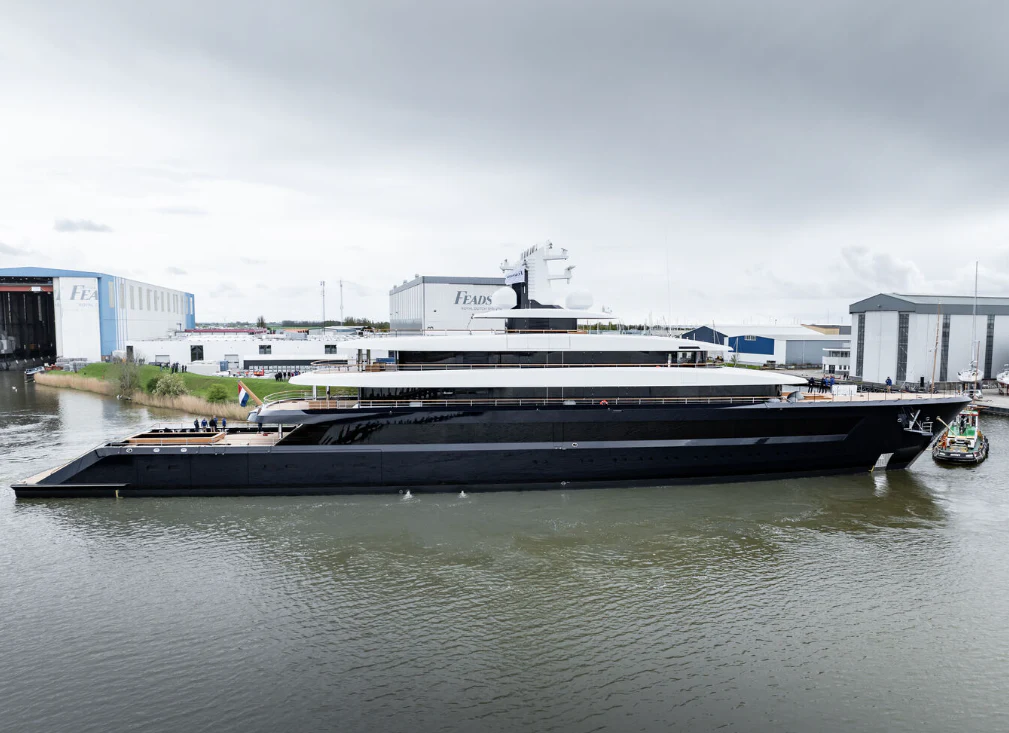 a large ship docked aboard DRIZZLE Yacht for Sale