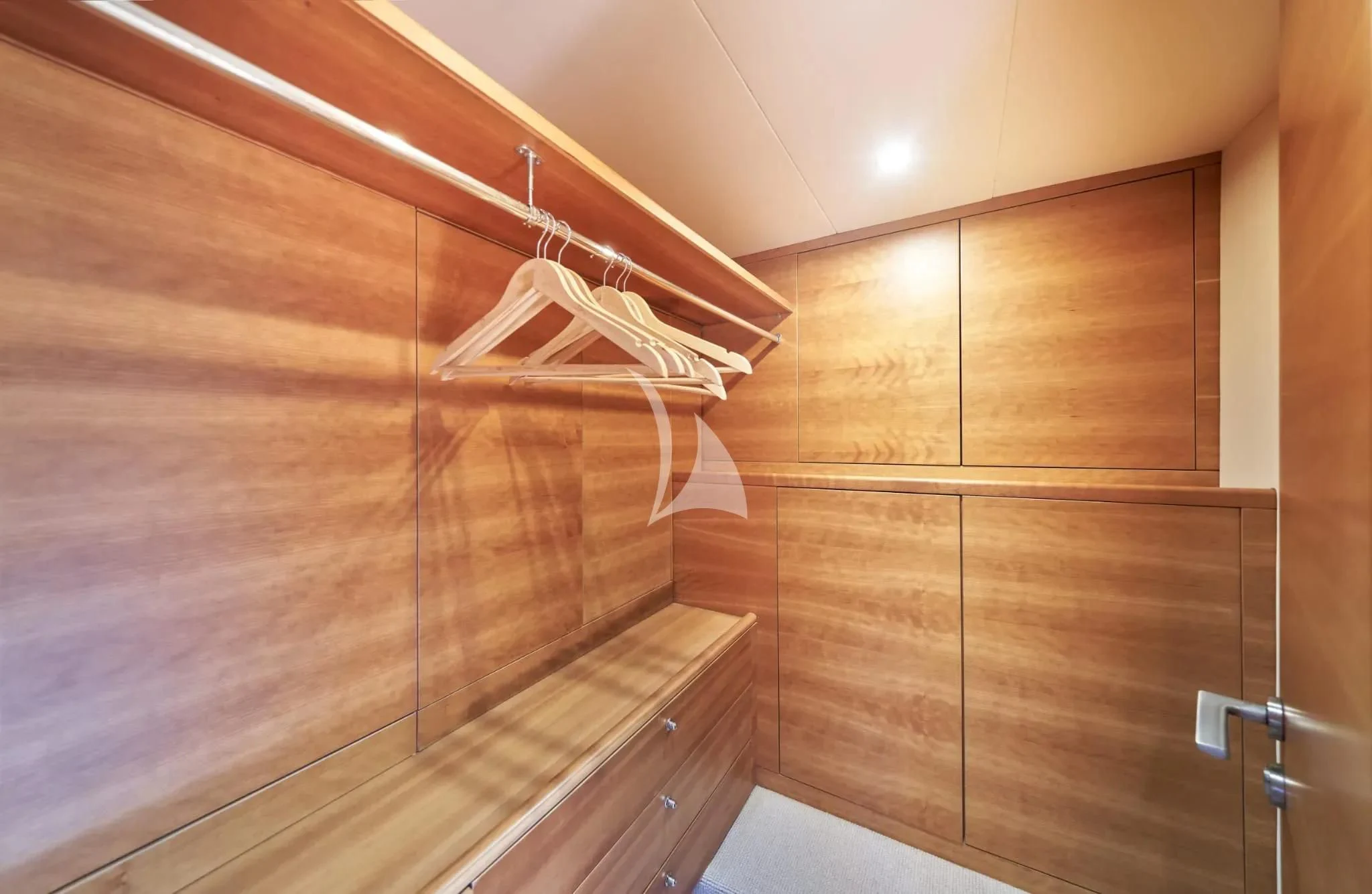 a wooden staircase with a white spiral staircase aboard W Yacht for Sale