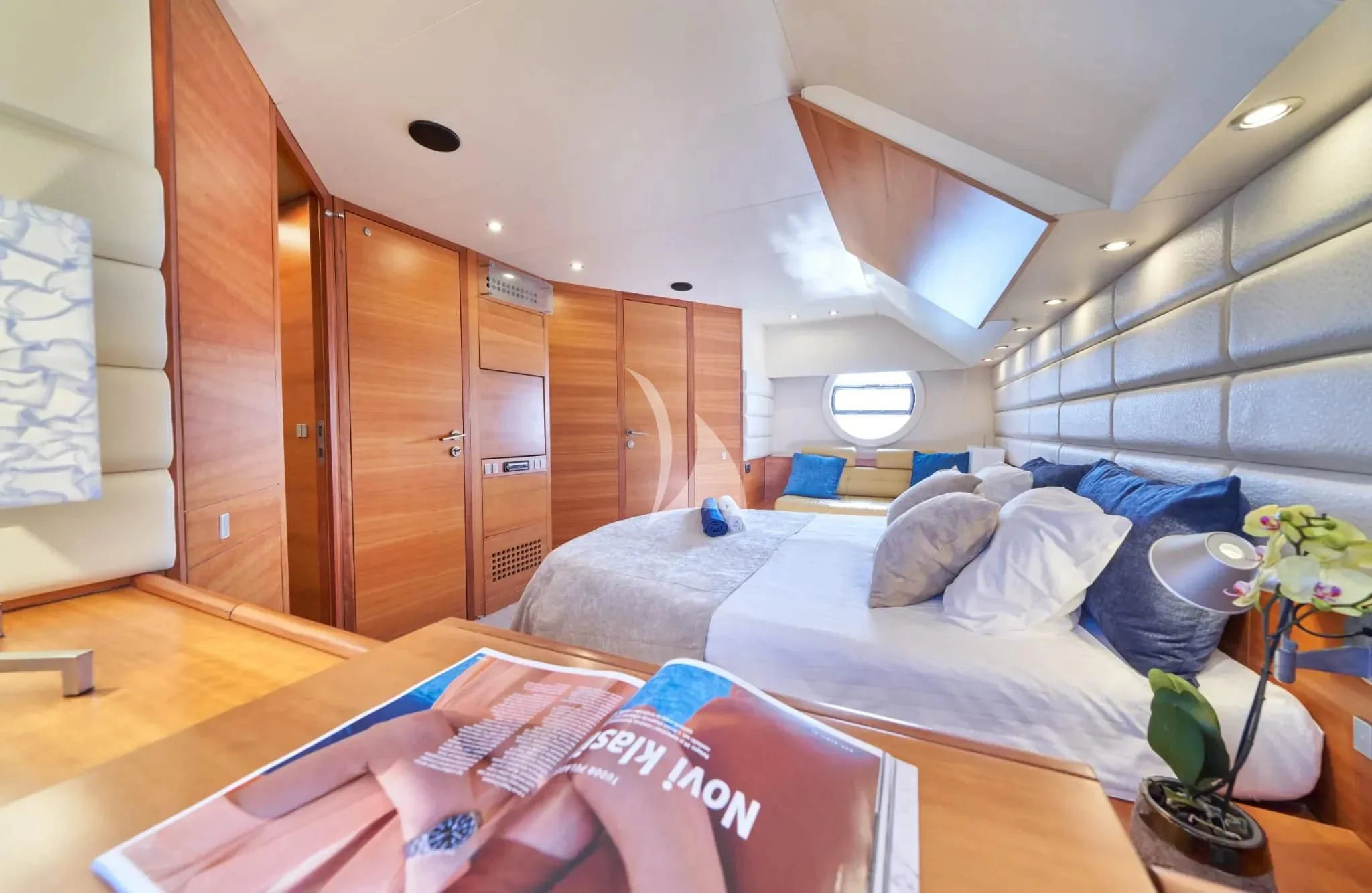 a bed in a room aboard W Yacht for Sale