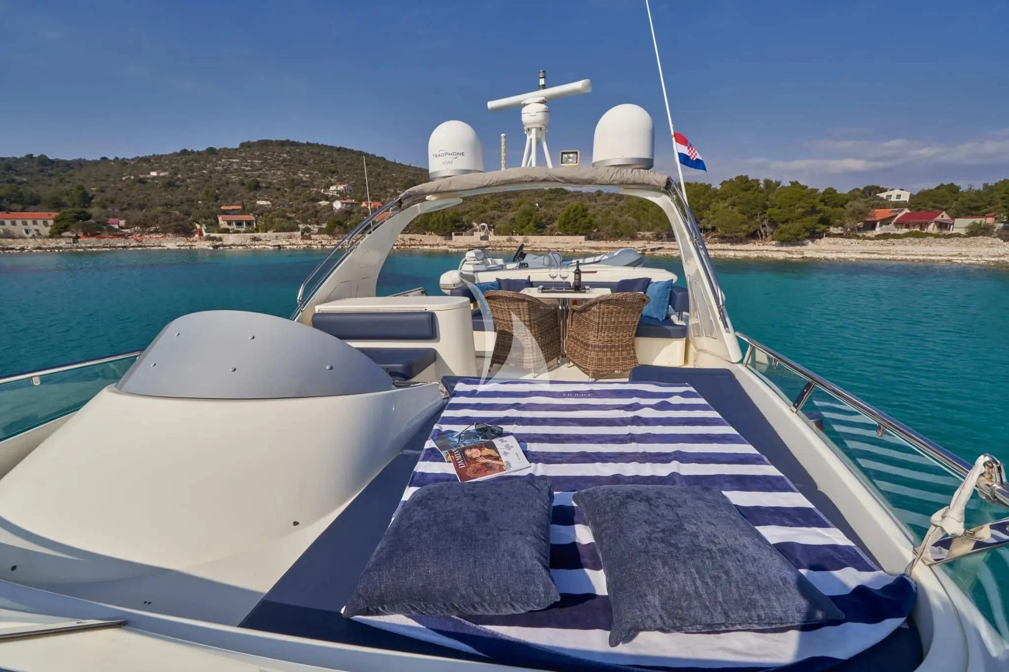 a boat with a satellite dish on the deck aboard W Yacht for Sale