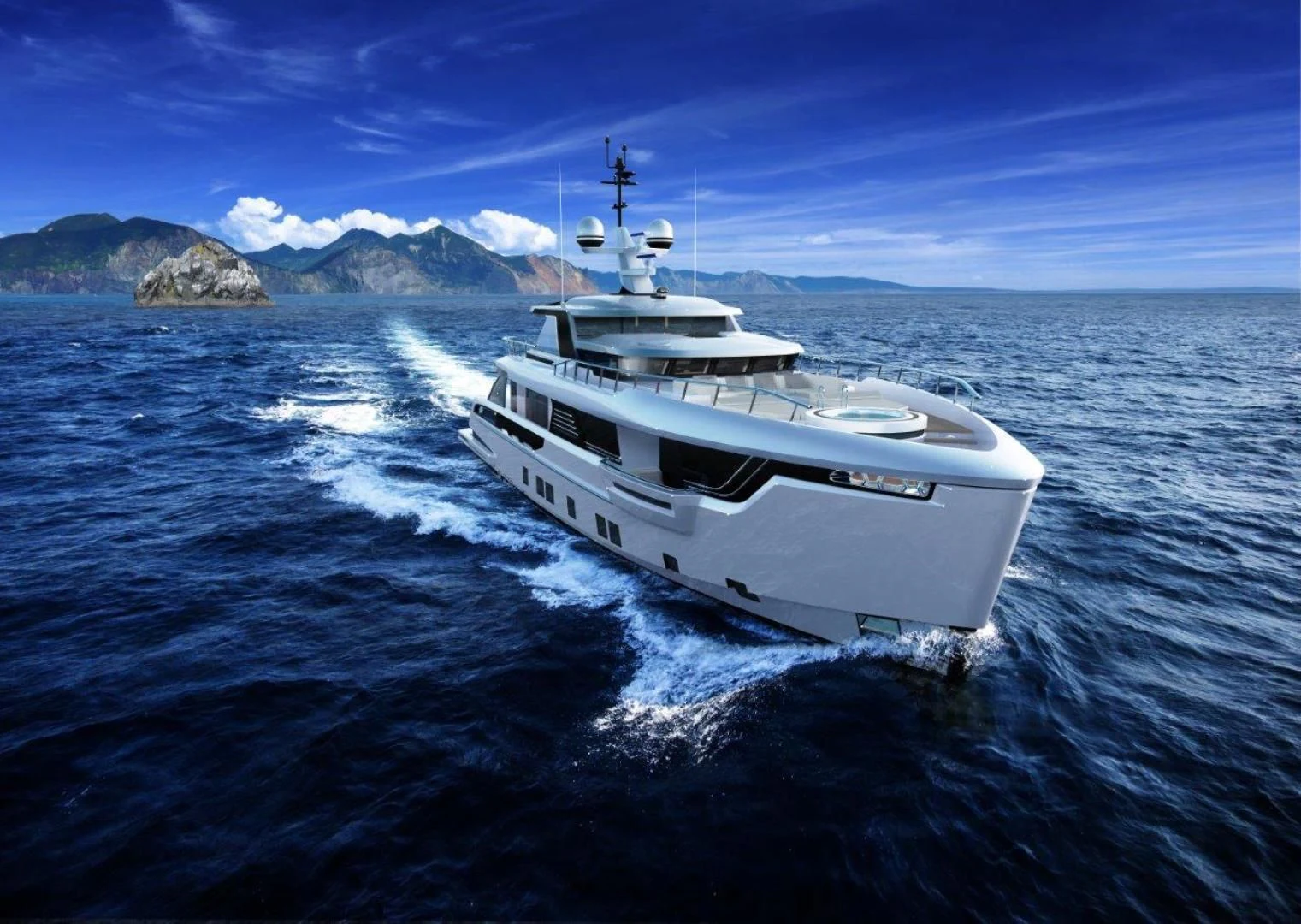 a boat on the water aboard DYNAMIQ GLOBAL 350 Yacht for Sale