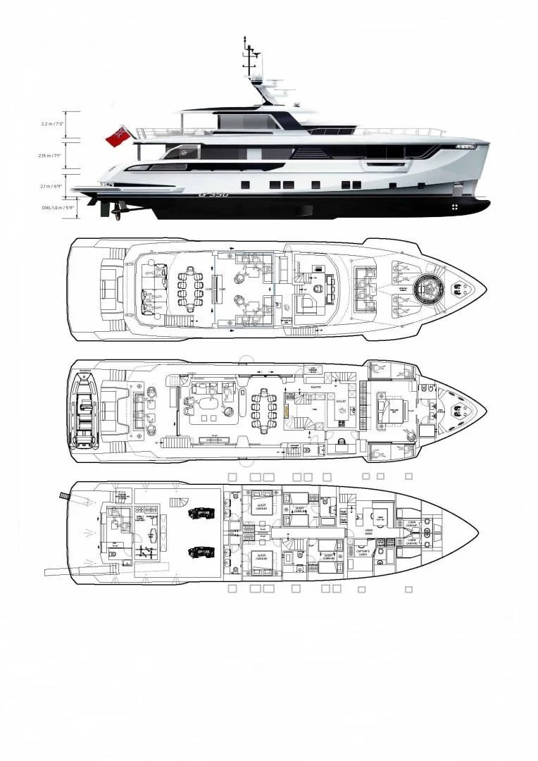 diagram, engineering drawing aboard DYNAMIQ GLOBAL 350 Yacht for Sale