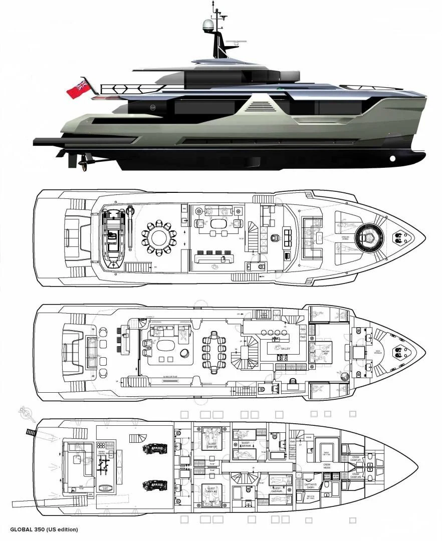 diagram, engineering drawing aboard DYNAMIQ GLOBAL 350 Yacht for Sale