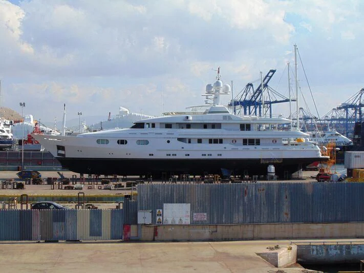 a large white ship aboard TALES Yacht for Sale