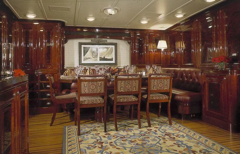 a large room with chairs and a table aboard RANGER Yacht for Sale