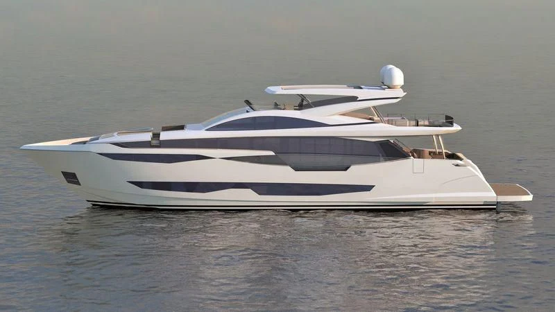 a white yacht in the water aboard THETIS Yacht for Sale
