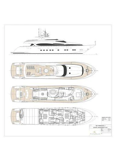 diagram, engineering drawing aboard MICHELA Yacht for Sale