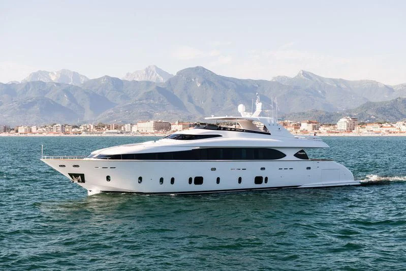 a white yacht in the water aboard MICHELA Yacht for Sale