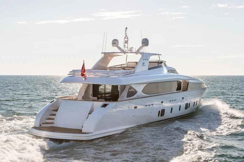 a white yacht on the water aboard MICHELA Yacht for Sale