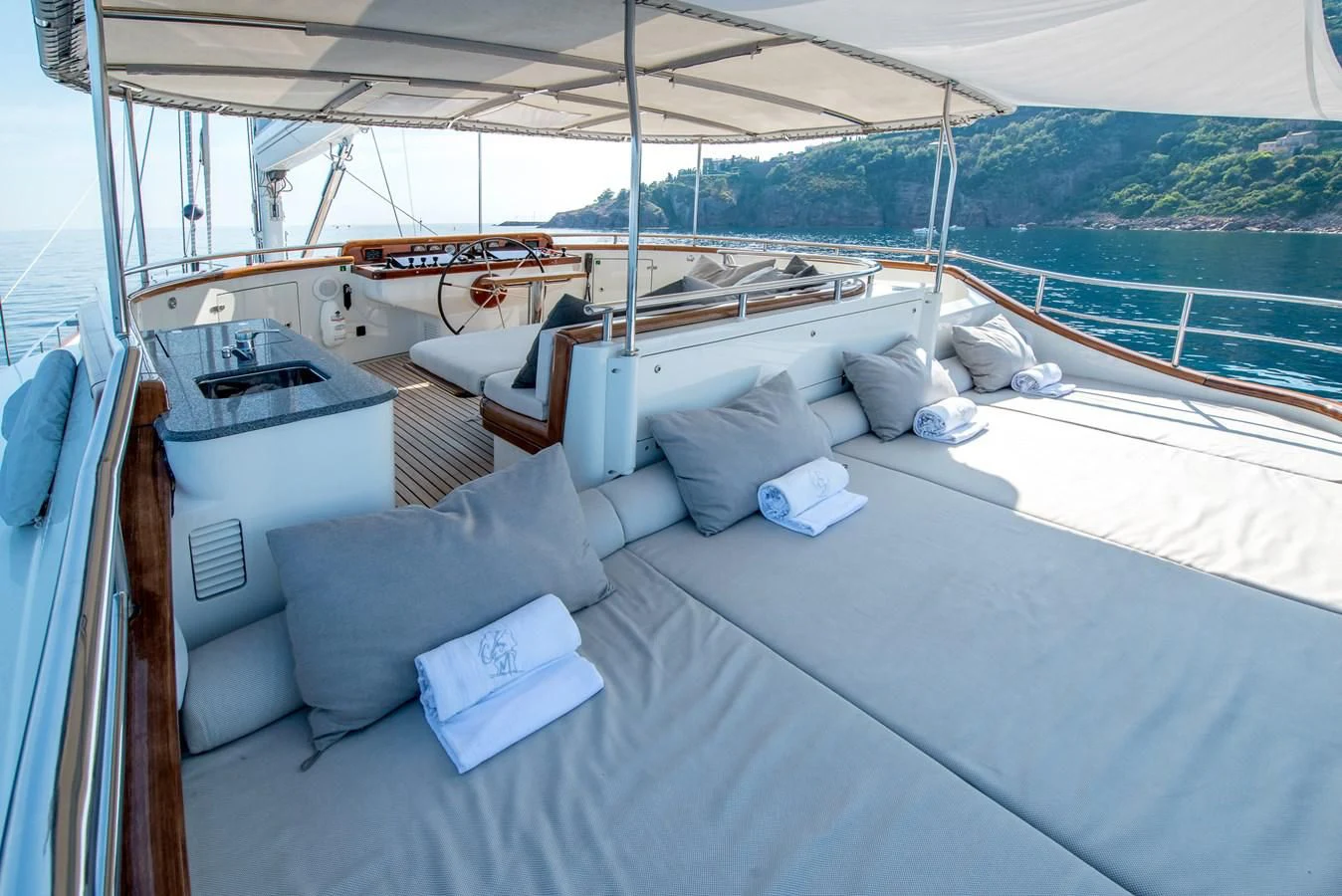 a boat with pillows on it aboard AVENTURA Yacht for Sale