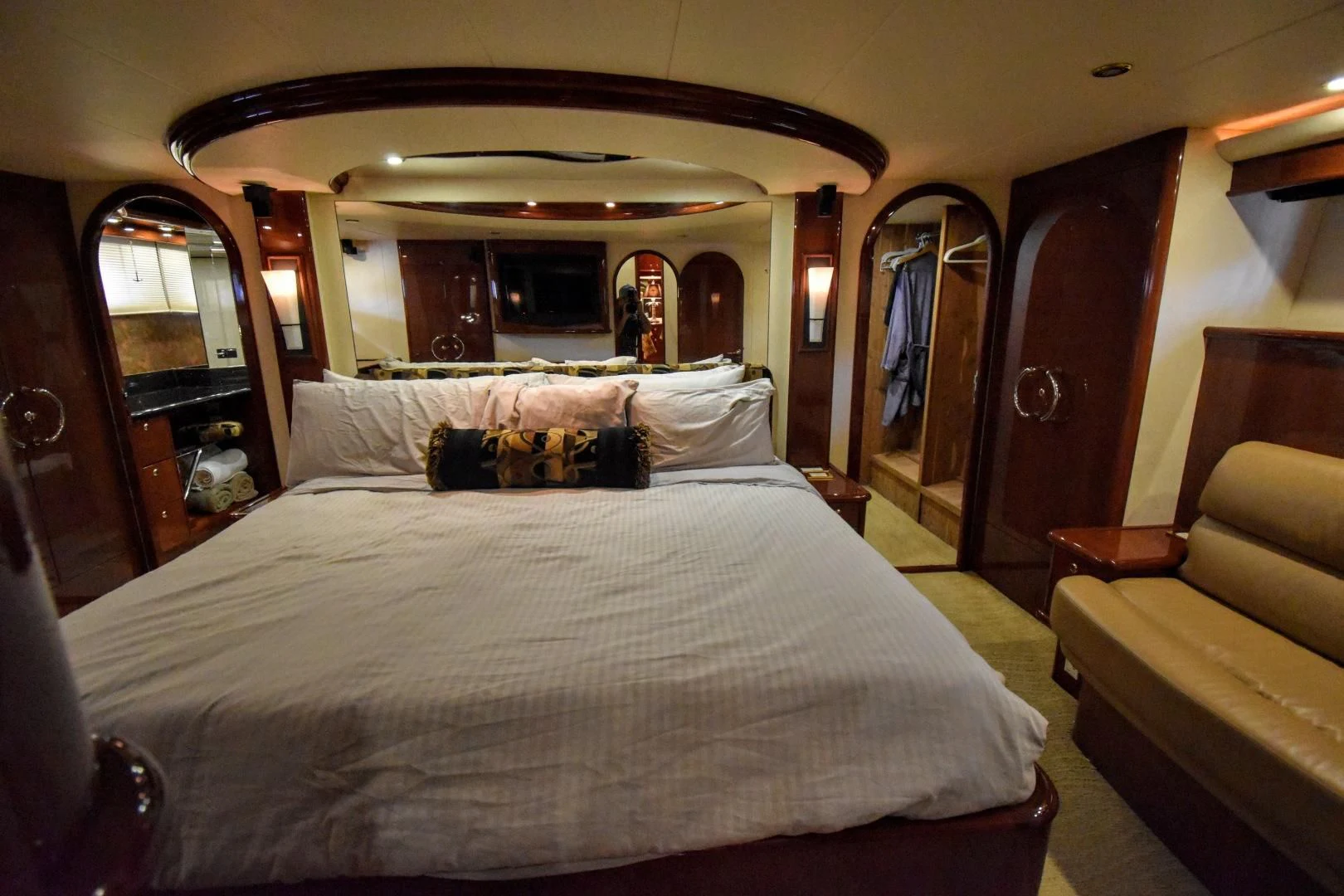 a large bed in a room aboard CLEW LESS Yacht for Sale