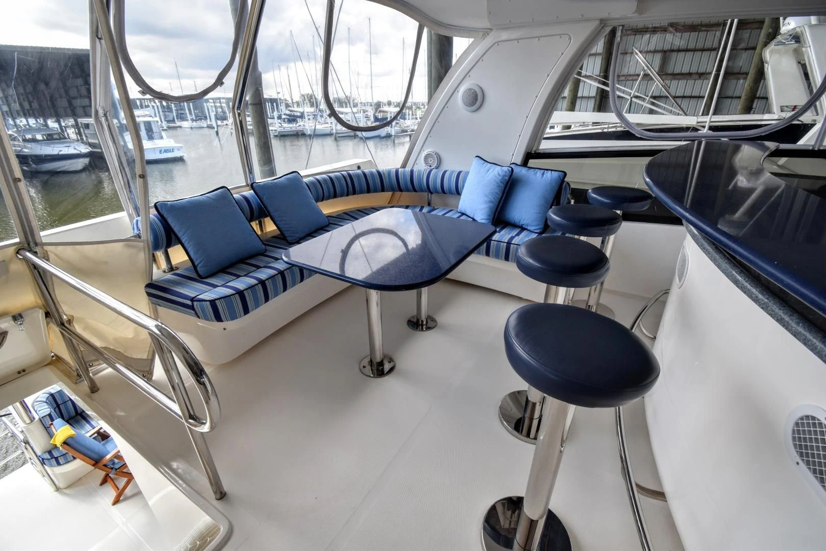 inside of a space ship aboard CLEW LESS Yacht for Sale
