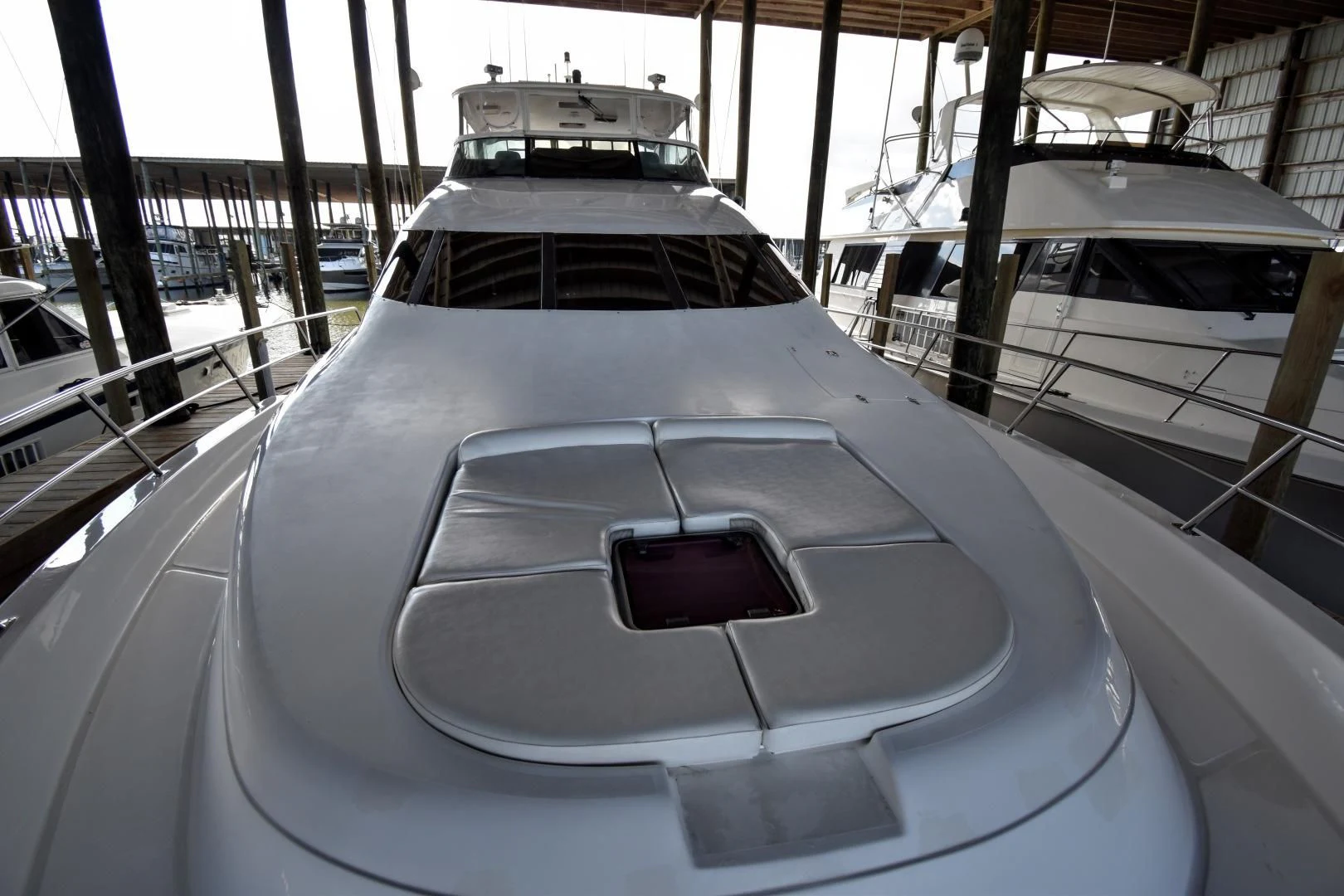 the front of a white boat aboard CLEW LESS Yacht for Sale