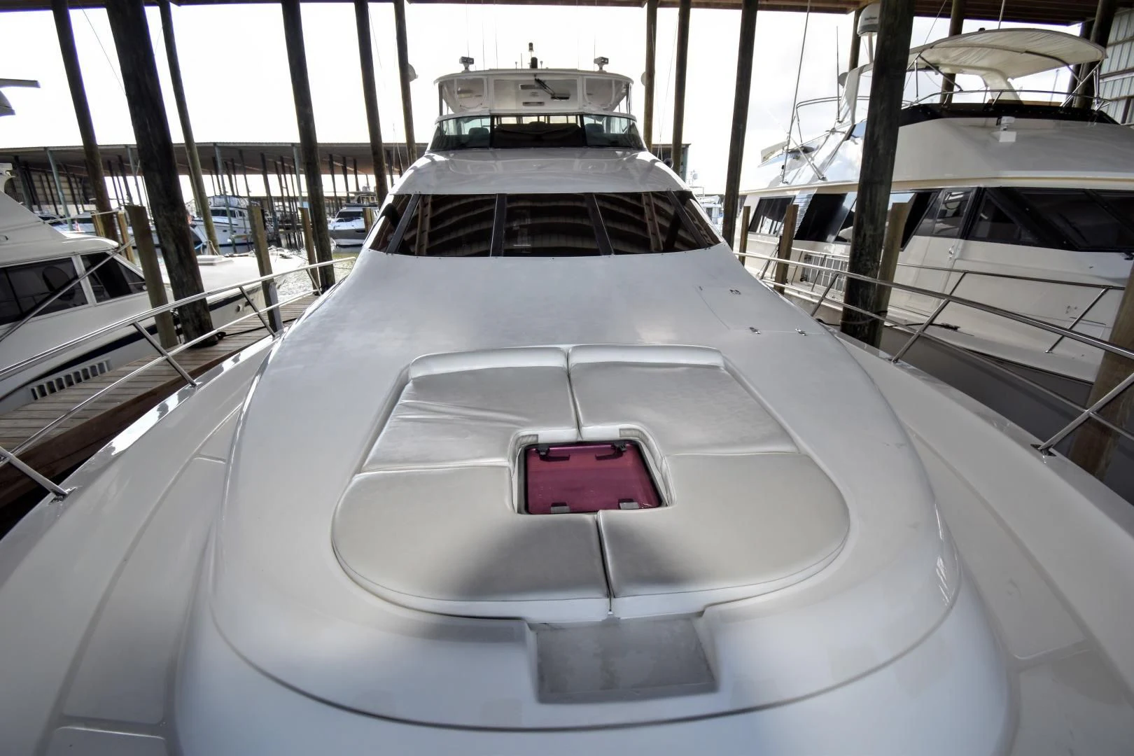 the front of a white boat aboard CLEW LESS Yacht for Sale