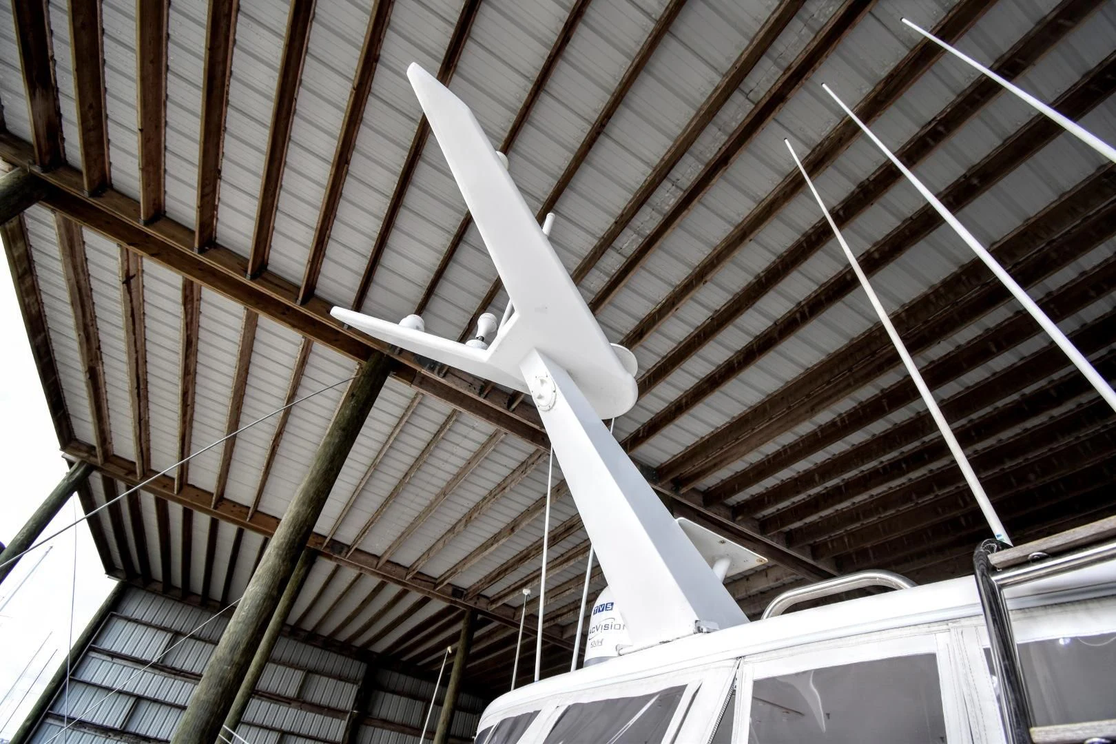 a white windmill in a building aboard CLEW LESS Yacht for Sale
