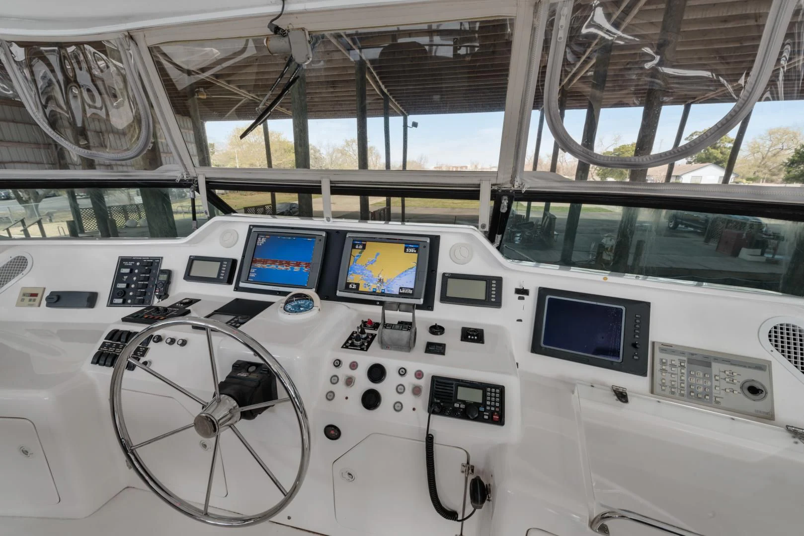 inside of a white space ship aboard CLEW LESS Yacht for Sale