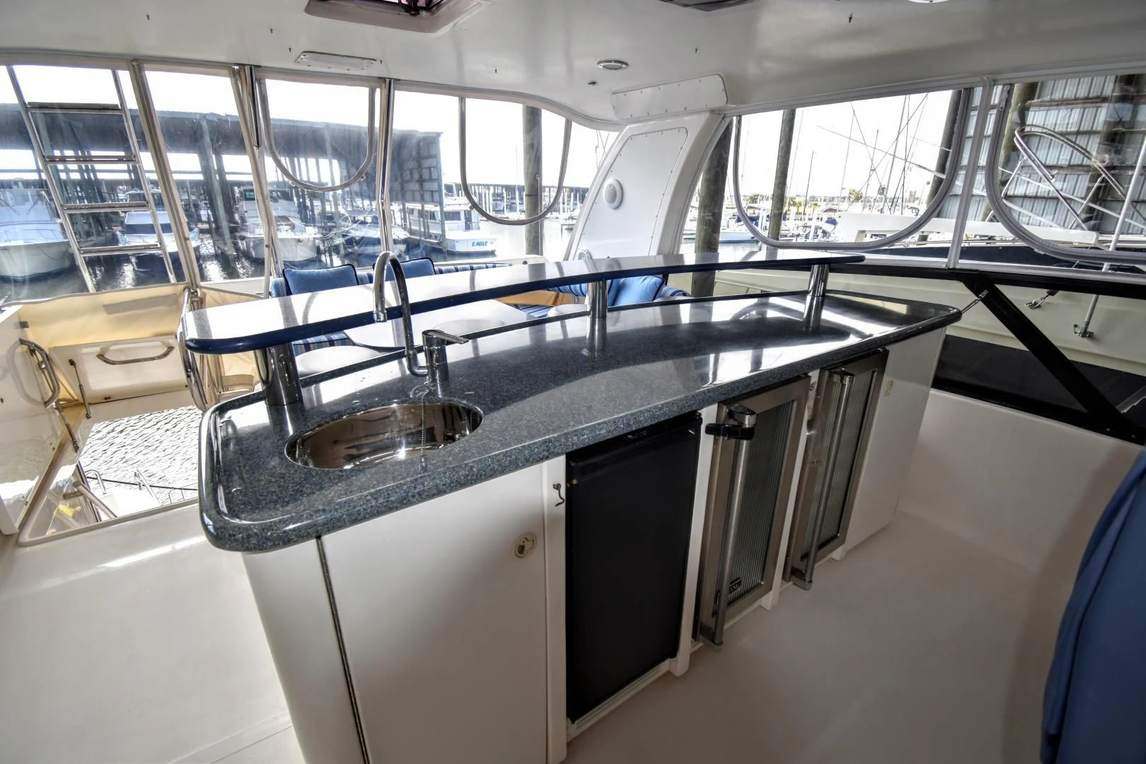 a kitchen with a sink aboard CLEW LESS Yacht for Sale