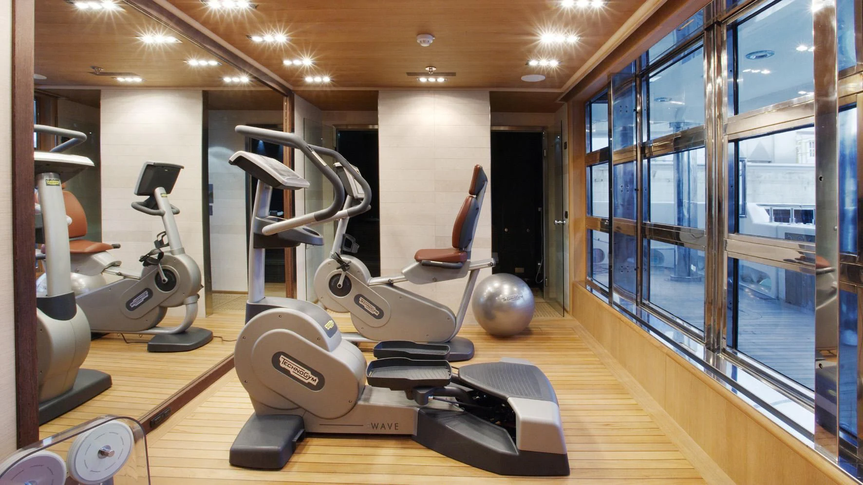 a gym with exercise equipment aboard ALOUETTE II Yacht for Sale