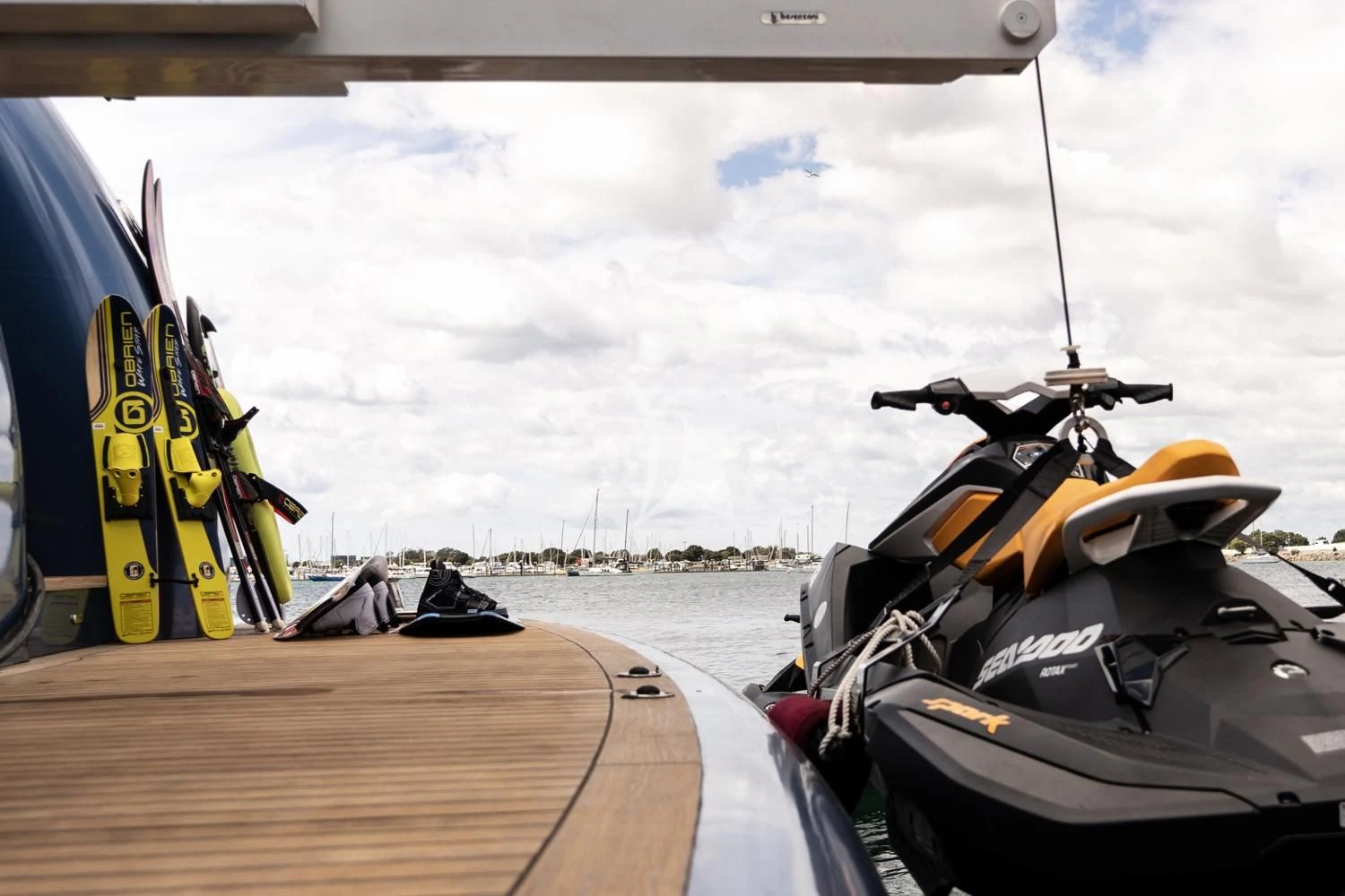 a boat with kayaks on it aboard IRAMA Yacht for Sale