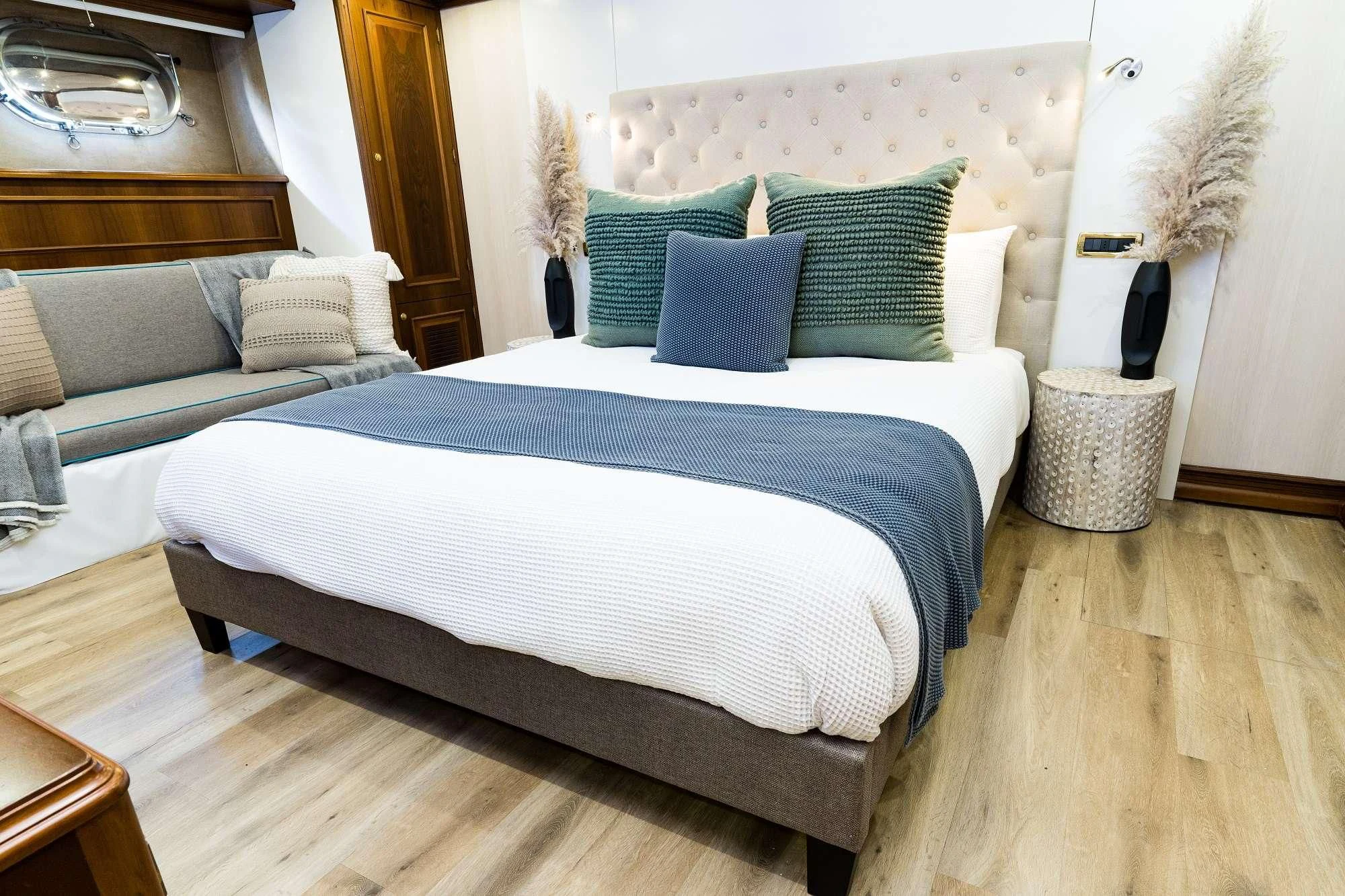 a couple of beds in a room aboard IRAMA Yacht for Sale