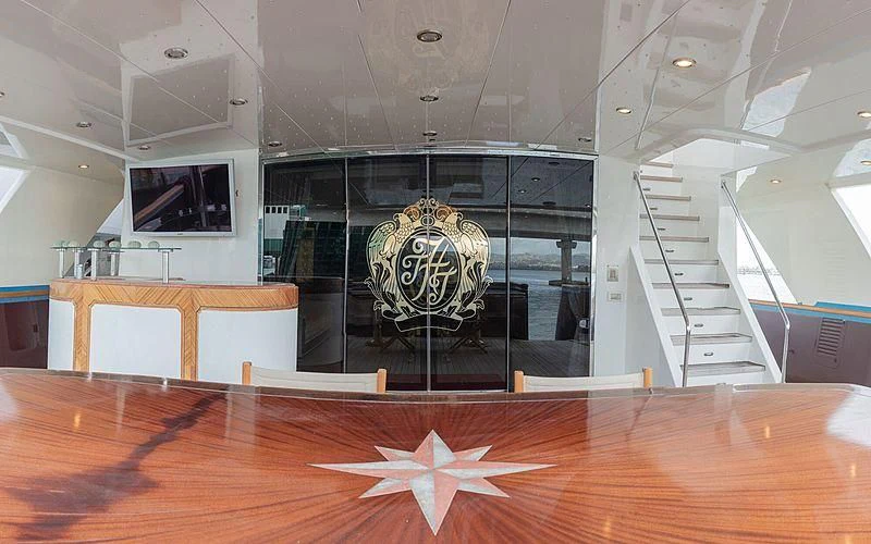 a large room with a large fan aboard IRAMA Yacht for Sale