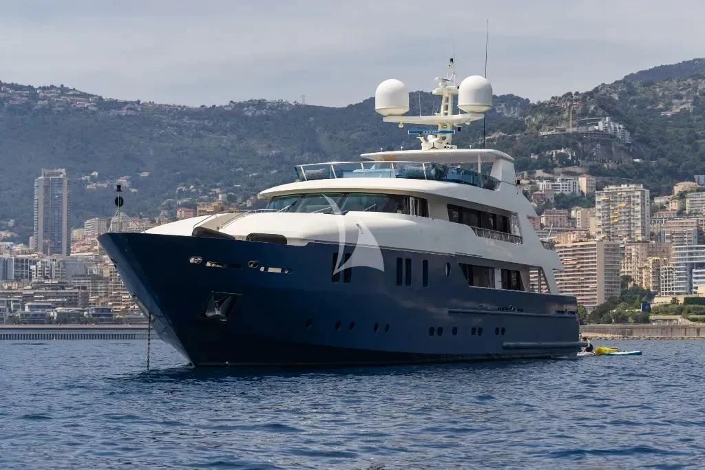 a large boat in the water aboard IRAMA Yacht for Sale