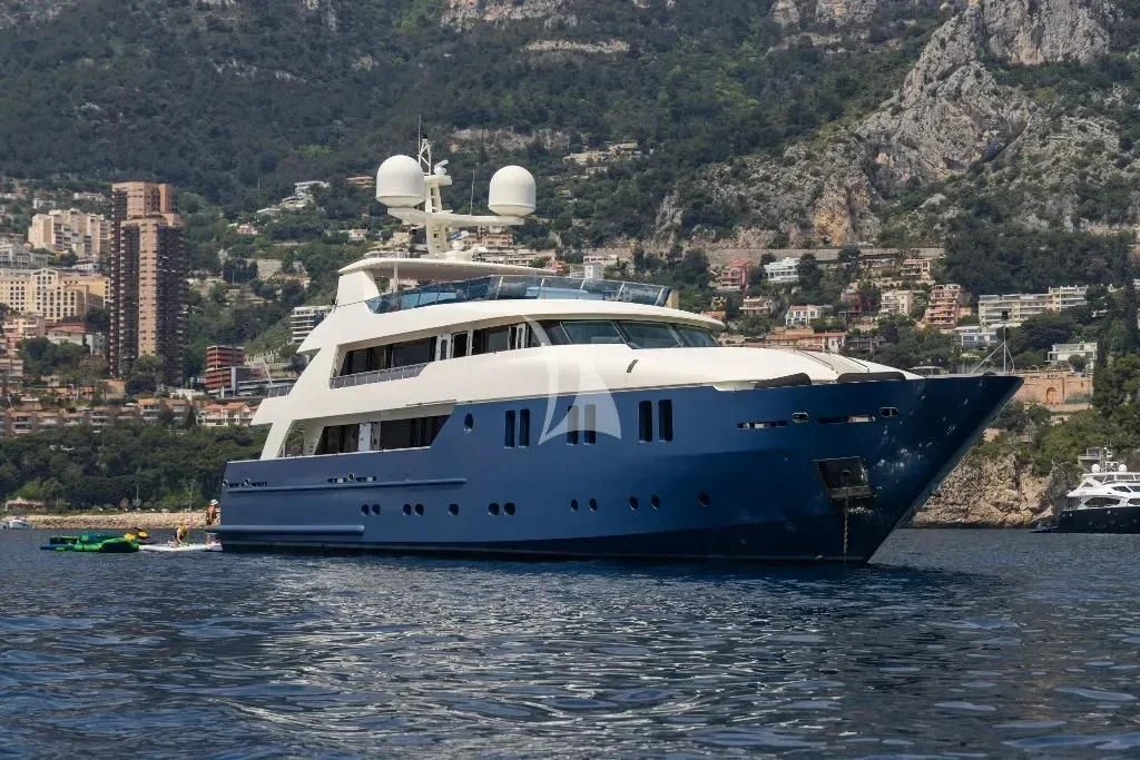 a white yacht on the water aboard IRAMA Yacht for Sale