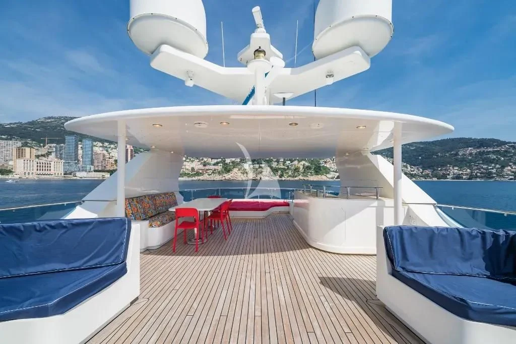 a large white airplane on a deck aboard IRAMA Yacht for Sale