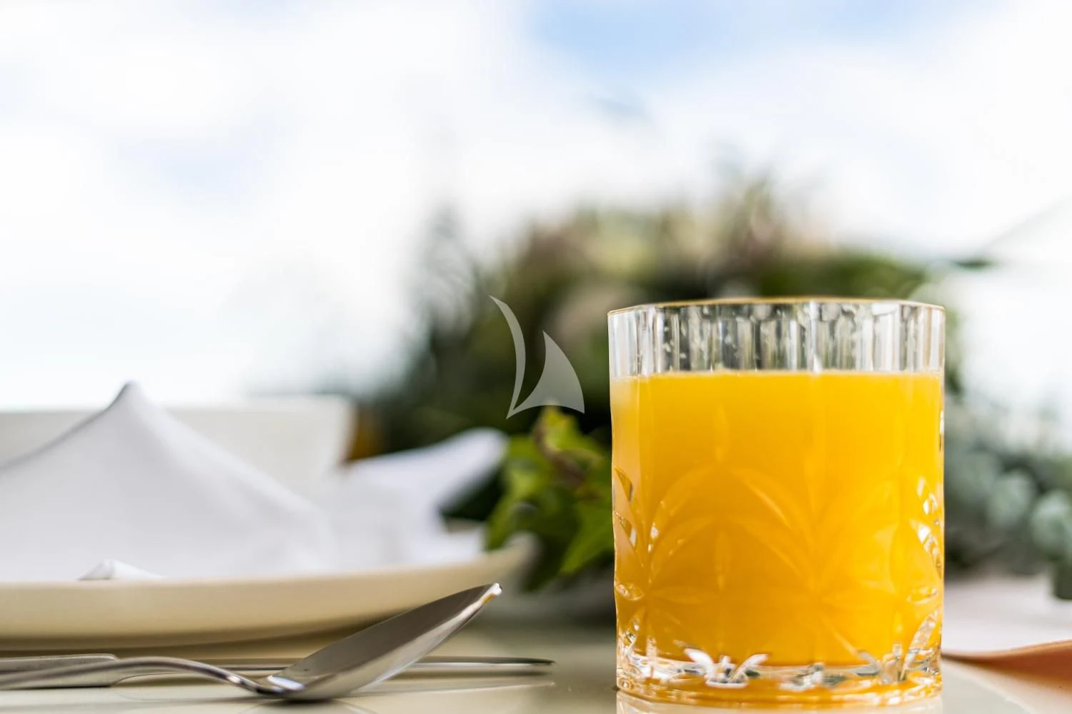 a glass of orange juice aboard IRAMA Yacht for Sale