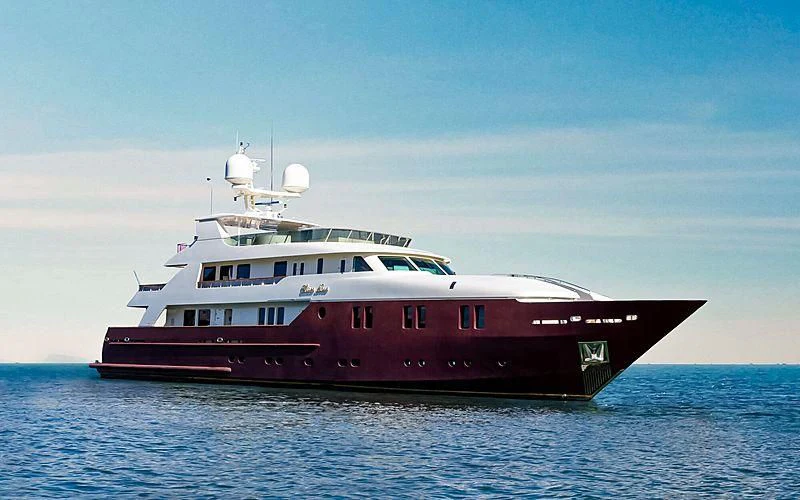 a large boat in the water aboard IRAMA Yacht for Sale