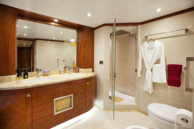 a bathroom with a standup shower aboard GRAND CRU Yacht for Sale