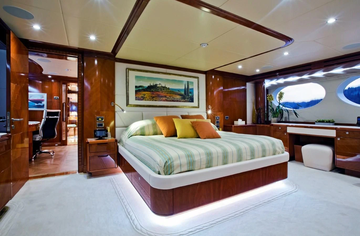 a bed in a room aboard GRAND CRU Yacht for Sale